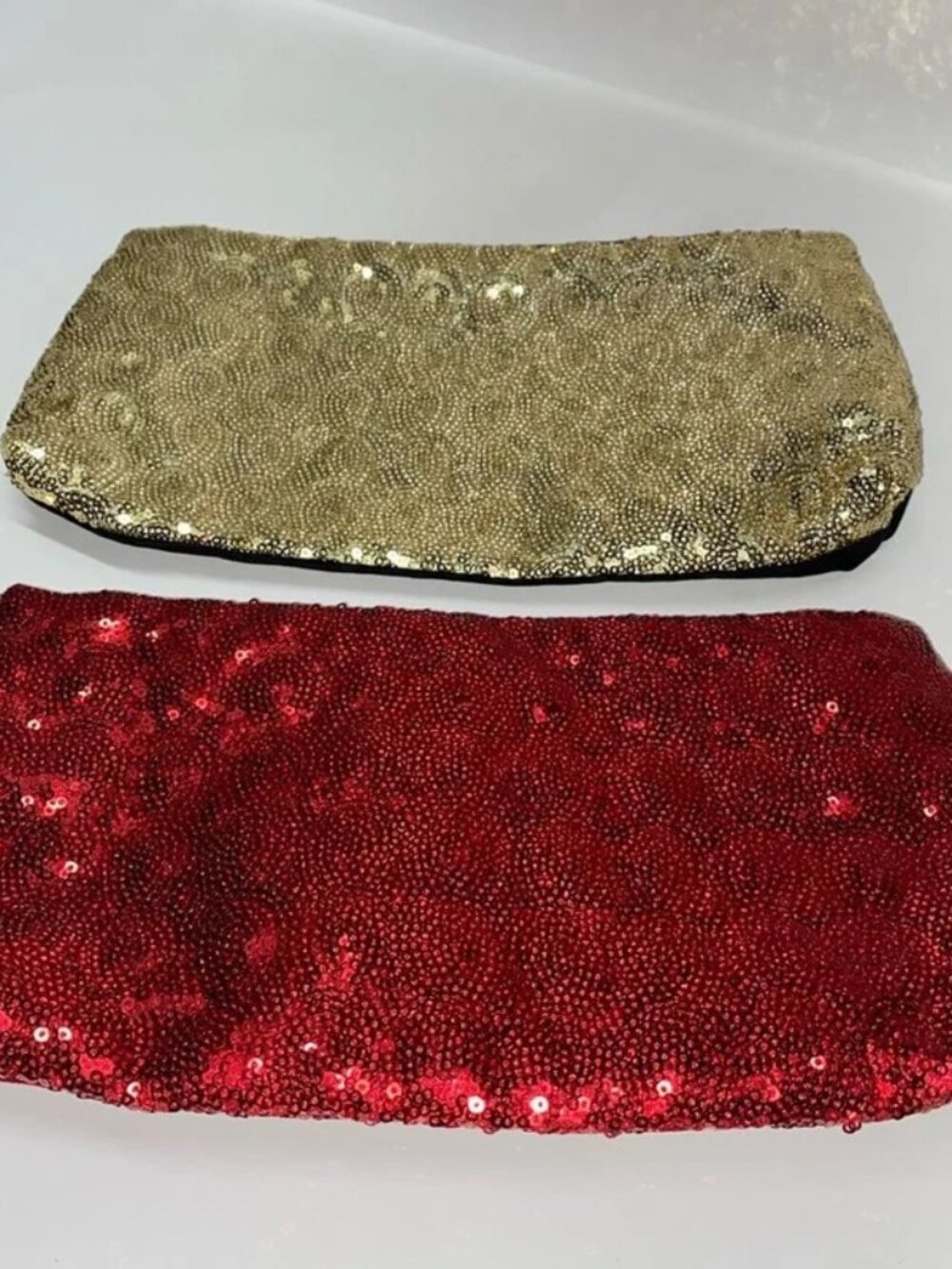 2 make up bags Red and Gold Sequins & velvet Clutch Set 2 pair